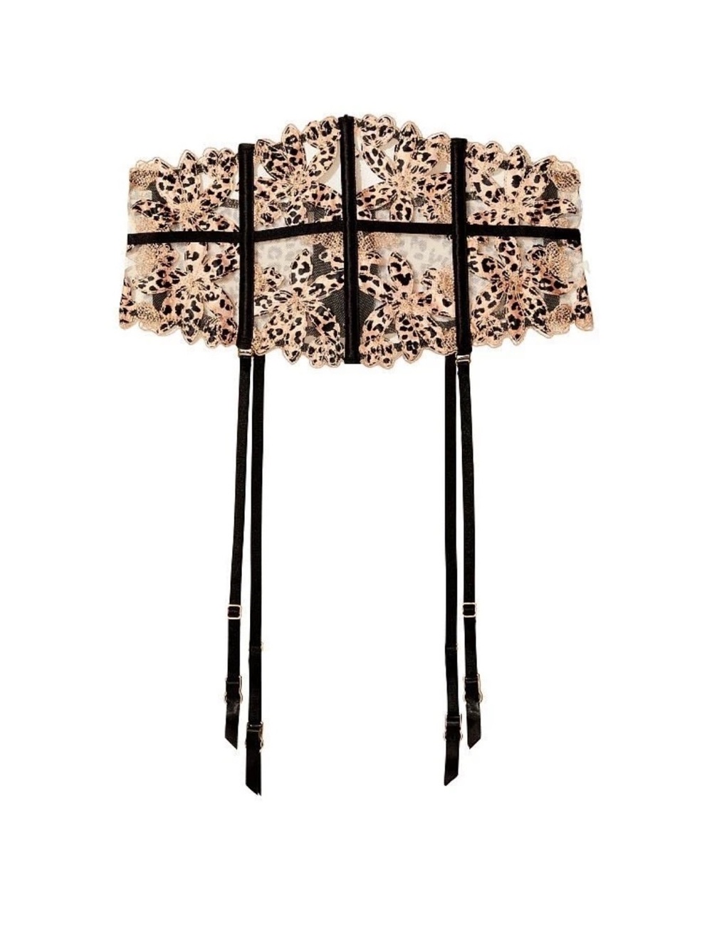 Victoria Secret Leopard Lace Garter Waist Cincher Belt Beige & Black XS/S NWT!